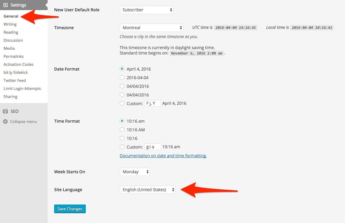 Wordpress General admin setting