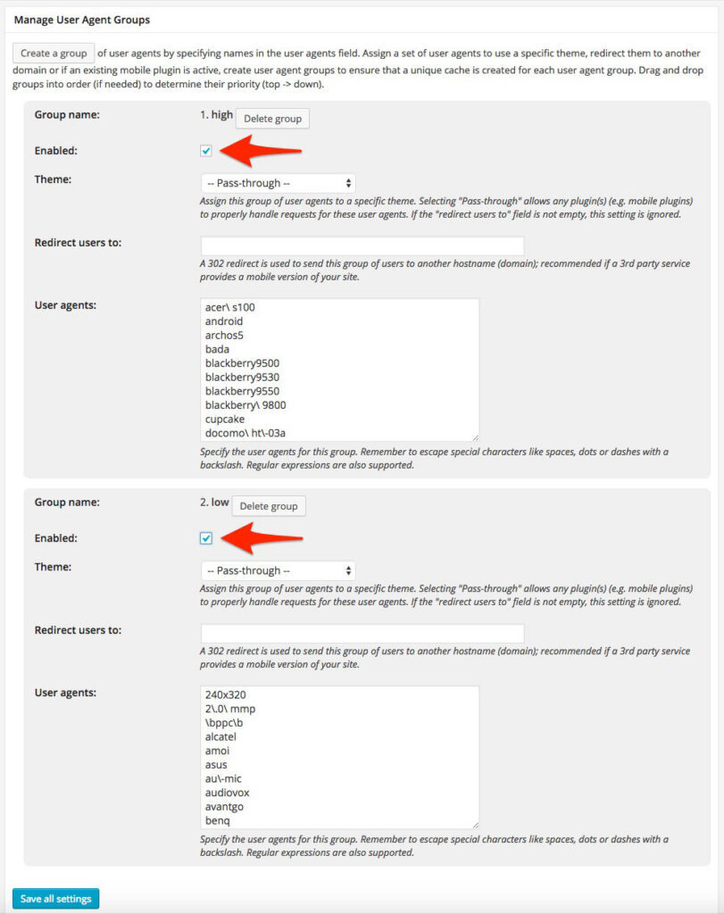 W3 Total Cache - User Agent Groups